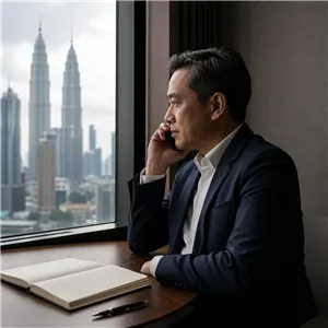 Executive on discreet phone call in quiet office