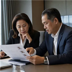 Two senior professionals reviewing candidate shortlist together