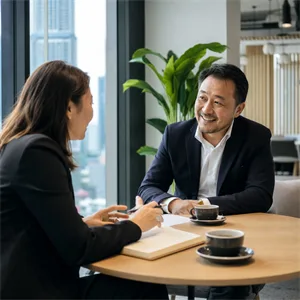 Recruiter and finance director in consultation meeting