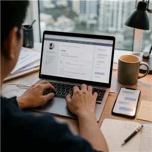 Recruiter engaging commercial talent via laptop and phone